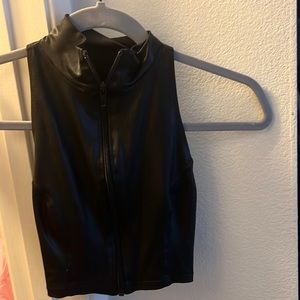 Black leather zip up tank top / rave top